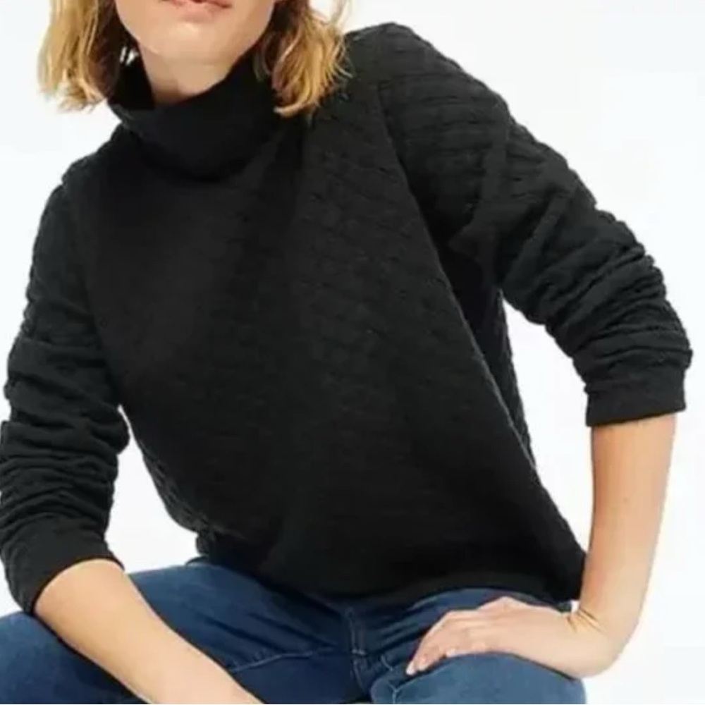 J. Crew Factory Black Quilted Mock Neck Pullover NWT